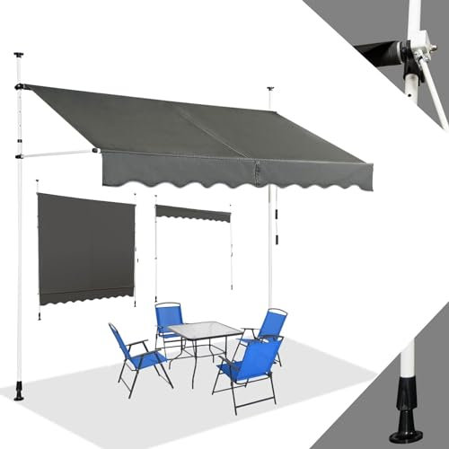 RELAX4LIFE Tenda da Sole per Esterno con Morsetto senza Forare, Telaio Telescopico, Telo Anti-UV, Altezza e Inclinazione Regolabile, Ideale per Balcone e Terrazzo (Grigio, 200x175cm)