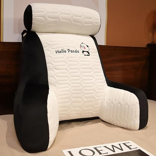 HYueaph Großes Lesekissen – Lese-Rückenlehne mit Nackenkissen, Memory-Schaum-Bettkissen zum Sitzen im Bett, mit Armen und Taschen, Sofakissen zum Lesen, Fernsehen, abnehmbar, Panda-61 x 63 cm