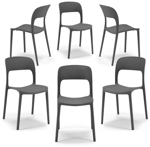REDÒKASA Set 6 sedie in polipropilene KATE, impilabile, resistente ai raggi UV, design moderno, ideale per sala da pranzo, cucina, sala d’attesa, bar, ristoranti o da esterno (6, Antracite)