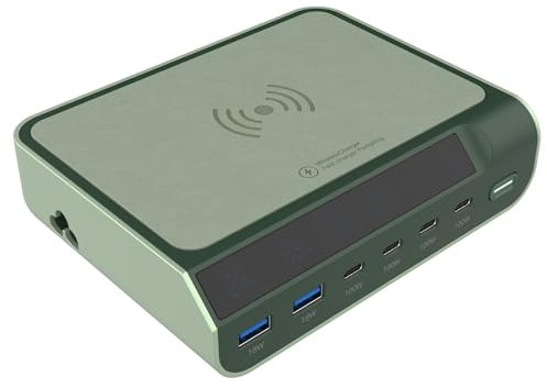 USB Charger, 240W 6-Port Desktop Charging Station, Multi-Port USB Charger with Wireless Charging + LCD Digital Display for Laptop/Tablet/Mobile Phone/Power Bank/Headphone