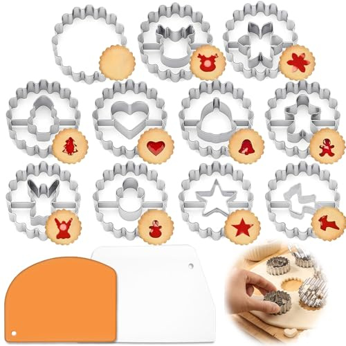 11 Stück Weihnachts-Ausstechformen-Set mit 2 Kuchenschabern, VEINARDYL Mini-Weihnachts-Ausstechformen aus Edelstahl zum Backen, Weihnachtsbaum, Schneemann, Elch, Lebkuchenmann, Schneeflocke, Engel
