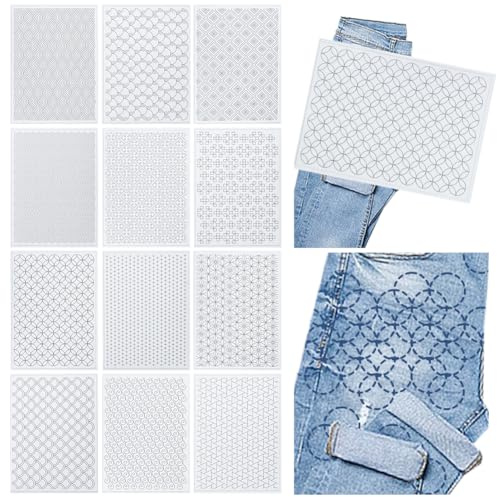 FREEBLOSS 12 pz. Stabilizzatori per Ricamo Idrosolubili Sashiko Formato A4 8.3x11.8'' stabilizzatori per Ricamo Modello Sashiko Adesivo Stick e Lavabile Stabilizzatore per Ricamo