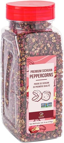 Soeos Sichuan Peppercorns, 6oz(170g), Authentic Szechuan Peppercorns, Less Seeds, Numbing and Tingle Flavor, Whole Sichuan Pepper for Mapo Tofu, Kung Pao Chicken and Chinese Cuisine