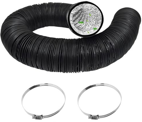 RHAFAYRE Abluftschlauch 100mm, 3m Aluminium Lüftungsschlauch, PVC Abluftrohr, flexibler Luftkanalschlauch für mobile HVAC Klimaanlagen, Trockner, Abluftventilator, mit 2 Schlauchschellen