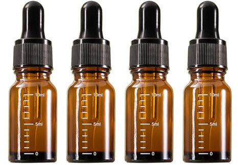 BNOYONERAS 4 Stück Pipettenflasche 10 ml, Apothekerflasche Braunglasflaschen, Pipettenflasche Glas, Pipettenflasche Braunglas, Glasflaschen für Ätherisches Öl, Parfümöle Aromatherapie (Mit Skala)