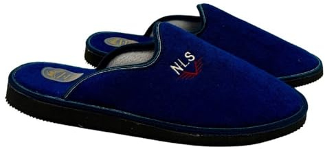 Pantofole uomo blu in velluto con ricamo fino alla taglia 52