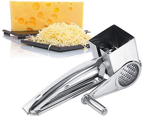 BSTCAR Rallador de Queso Pequeño, Rallador Giratorio de Acero Inoxidable, Triturador de Queso con Manivela para Queso Fresco, Verduras, Nueces y Chocolate