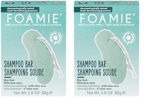 Foamie Champú sólido para pelo seco con aloe vera - Champú sólido sin sulfatos ni siliconas que hidrata el pelo seco 100% vegano y sin plástico 80 g (Paquete de 2)