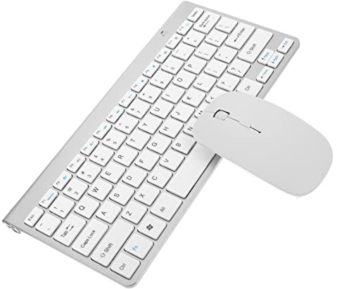 CAXUSD Wireless Keyboard Mouse Combo with 78 Keys, Fast Response and Plug and Play Abs Material, Compact Silver Design for Everyday Use and Business Travel with USB Receiver