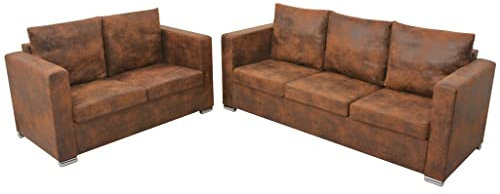 Homgoday Sofagarnitur 2-TLG. Künstliches Wildleder Wohnzimmersofa Sitzsofa Sofa Couch Loungesofa Gästesofa Polstersofa Couchgarnitur Sitzmöbel für Wohnzimmer Büro