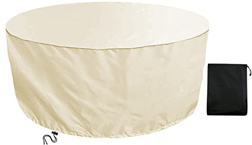 Wasserdichte runde Gartenmöbel-Abdeckung, Ø240 x 95 cm, Beige, 420D Oxford Terrassentischabdeckung mit winddichtem Design, Anti-UV-Schutz für Gartenmöbel-Set