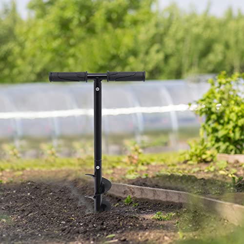 NINGXUE Manual Garden Hole Digging Drill Bit 4x24 Hand Post Hole Digger with Non-Slip Handle Spiral Drill Planter for Flower, Tree, Seedlings, Deep Cultivating