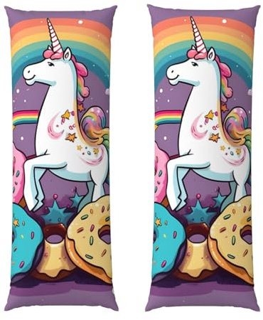 ANABPRMA Federa per cuscino lunga con unicorni, ciambella arcobaleno, 50 x 137 cm, in morbido peluche, stampa completa, cerniera nascosta, federa decorativa per cuscino per casa, divano, letto e