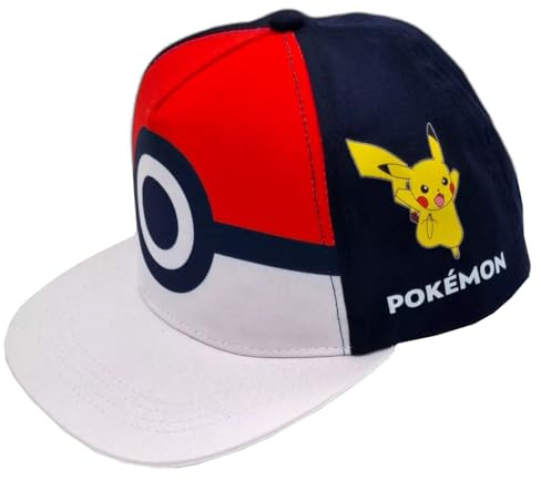 Keps med Pikachu, pokeballdesign, marinblå och röd, snapback-stil, basebollkeps, 2, storlek 52 cm och 54 cm. Justerbar., Färg: röd, 54 cm