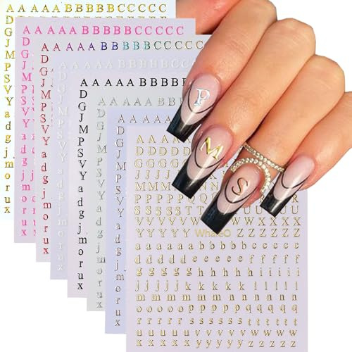 WhaleO Nagelsticker Buchstaben, 9 Blatt Nagel Stickers Nägel Sticker Set Fingernagel Sticker Aufkleber Nägel Nagelaufkleber Nageltattoos Nagellack Aufkleber Nail Design Nagel Deko, Brief