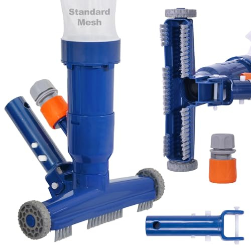 POOLAZA Aspiratore portatile per piscina Jet con sacchetto a maglia fine, aspiratore manuale per fondo piscina per piscine fuori terra, pulitore per spa, collegamento a tubo da giardino