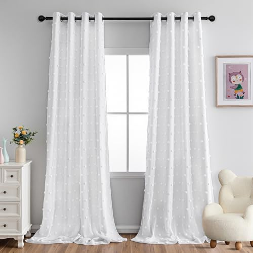MYSKY Home Vit termisk mörkläggningsgardin - dubbla ogenomskinliga gardiner barnrum vita bollar gardiner vardagsrum 2 stycken, H 245 x B 140 cm, vit