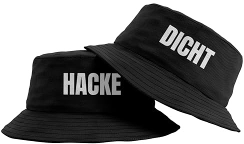 Herzbotschaft 2er Set Bucket Hats mit Motiv | HACKE DICHT | Einheitsgröße in Schwarz | Fischerhut mit Spruch | Mallorca Hut für Feiern und Partys | Sommerhut | Anglerhut