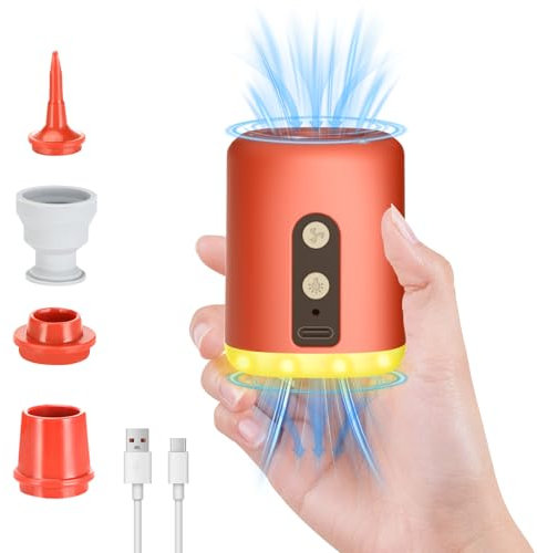 Pompa Elettrica per Materasso Gonfiabile, 1600mAh Pompa Elettrica Portatile, 4.5KPa Mini Pompa Sottovuoto Con 4 Ugelli,Luci e Borsa Conservazione per Materassi ad Aria, Piscina Giocattoli gonfiabili