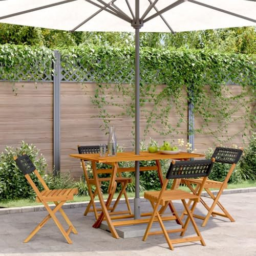 Myheimly Gartenstühle 4 STK. Klappbar Klappstühle Klappstuhl Gartenmöbel Balkon Sühle Gartenstuhl Schwarz Poly Rattan & Massivholz