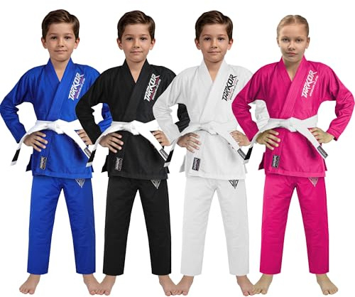 TARKAR Sports IBJJF Ultra Light BJJ Brazilian Jiu Jitsu Gi for Kids with Preshrunk Fabric (Blue, K00)