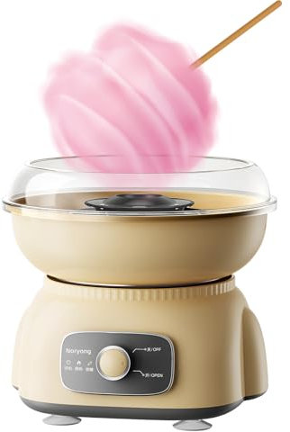 SYFUNLV Máquina eléctrica de algodón de azúcar, 500 W, con protección antisalpicaduras, con elemento calefactor de cuarzo, 24 cm, para casa, cumpleaños infantiles (amarillo)