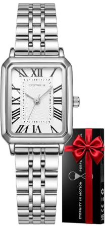 CIVO Klockor för kvinnor små rektangulära vattentäta damklockor analog rostfritt stål kvarts armbandsur eleganta damgåvor, SILVER, Standard, armband