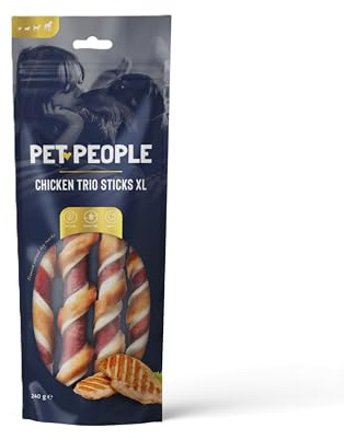 Pet People Chicken Trio Sticks XL 240g, Natural, Grain Free, High Protein, Dental Care, Dog Snacks - 3pc, 80g (1 Bag)