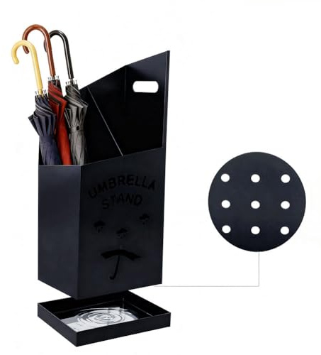 Cre Cra Regenschirmhalter mit Auffangwanne | Robuster Metall-Regenschirmständer für Büro und Haus | Wasserdicht & Stabil | Schwarz
