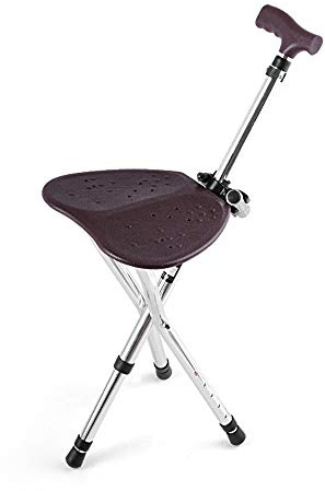 Canne pliante avec siège – Canne légère et réglable avec trois pointes à griffes, aluminium robuste, poignée en T et lumières intégrées pour homme et femme