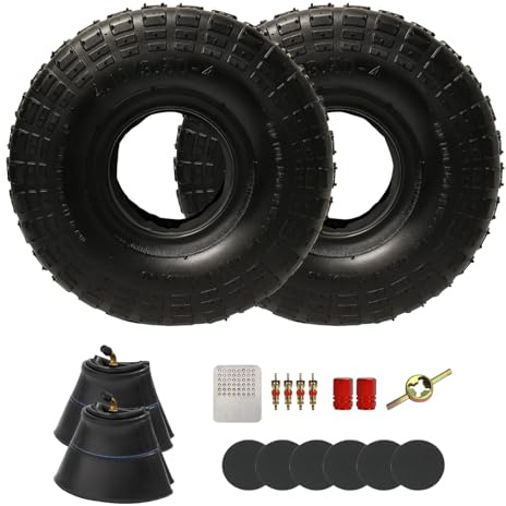 Lot de 2 pneus 4.10/3.50-4 et chambre à air,10 pneu de brouette avec 4.10-4 3.50-4 chambre à air valve coudée TR87 pour chariot de jardin,tondeuse à gazon,diable,brouette,chariot