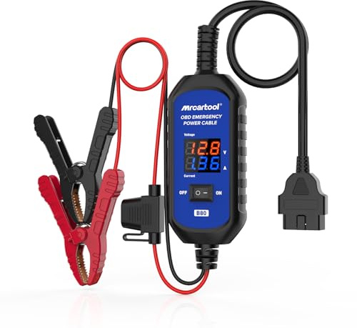MRCARTOOL OBDII Fuente de alimentación de emergencia para proteger la unidad de control del vehículo (ECU), indicación de voltaje y amperaje, protección múltiple, adecuado para reemplazar baterías de