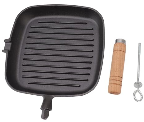 KIMISS Gabillement en Fonte avec Poignée en Bois - carré Pan de Grill Antiadhésif Non couché pour Viandes, Steak, Poisson et Plus