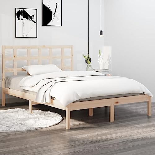 Qnhdfrt Massivholzbett Kiefer 120x190 cm Bettgestell mit Kopfteil Rustikales Design Robuster Rahmen für Schlafzimmer Gästebett oder Jugendzimmer