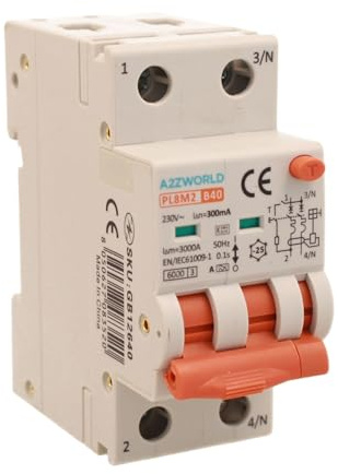 Interrupteur différentiel magnétothermique type A 300mA 40A B40, bipolaire 2P réel (NO 1P+N), courbe B 6kA, double levier avec diagnostic visuel, 2 modules DIN, série PL8M2