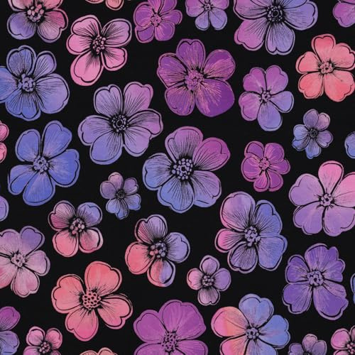 1m French Terry Sweatstoff - keine Meterware- Designs Sommersweat zum Nähen (Blumen Navy Digital F016)