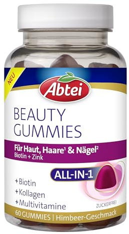 ABTEI Beauty Gummies - Kollagen-Gummibärchen mit Biotin & Zink - 60 St. | Zuckerfreie Kollagen Fruchtgummis mit Himbeer-Geschmack für Haut, Haare & Nägel. Glutenfrei, laktosefrei, ohne Farbstoffe