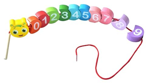 LLTCMYGS Giocattolo Montessori in Legno a Forma di Bruco con Perline da infilare, Gioco educativo precoce per l'apprendimento dei Numeri da 0 a 9
