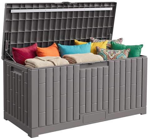 Jocoevol Deck Box 120 Gal, UV Resistant & Waterproof Outdoor Storage Box with Lock, Easy Assemble Storage Bins Container for Pool Patio Garden