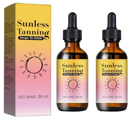 Bräunungstropfen zum Trinken, Bräunungstropfen zum Einnehmen, Selbstbräuner Tropfen, Bräunungsbeschleuniger, Self Tanning Drops zum Trinken, Bronzing Drops, Selbstbräuner Gesicht und Körper, 2 Stück