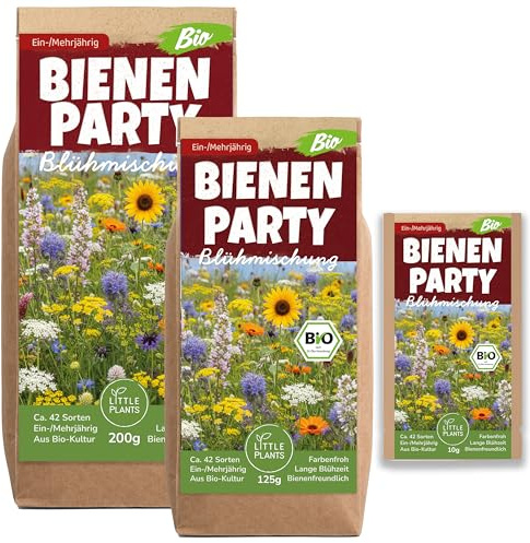 Little Plants Bio Bienenweide Blühmischung Bienenparty 200g Bio Samen Bienenwiese - Blumenwiese Samen mehrjährig winterhart - Enthält ca. 42 Sorten Wildblumensamen