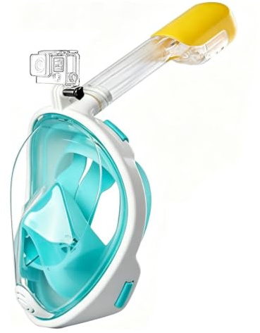 Maschera da snorkeling integrale, visuale a 180°, con design panoramico, compatibile con fotocamera sportiva, maschera subacquea con tecnologia anti-appannamento e anti-perdite, per adulti e bambini