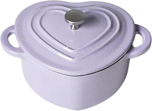Olla de hierro fundido en forma de corazón con tapa, mini horno holandés esmaltado, cacerola de dos asas, capacidad de 500 ml