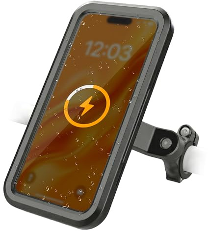 R2B Handyhalterung Fahrrad mit Powerbank 5000mAh Wasserdicht Fahrradhalterung Telefon, Smartphone Halterung Fahrrad mit Kabelloser Aufladung für Motor, Roller und E Bike