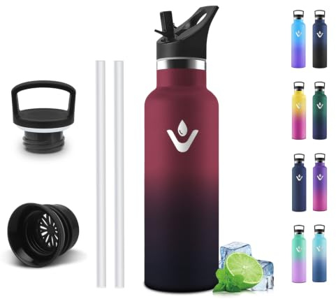 Motswedi Borraccia Termica 500 ml, con Cannuccia, Borracce Acciaio Inox, a Prova di Perdite, Borraccia Palestra, Bottiglia Termica, per Scuola, Sport, Palestra, Nero & Rosso
