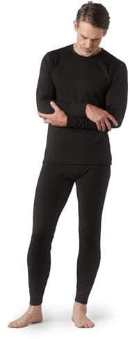 LAPASA Men's Fleece Lined Thermal Underwear Set, Light/Mid/Heavyweight Warm Long Sleeve Long Johns Top and Bottom, Base Layer Set M11/M57/M24,L,Black (Midweight)