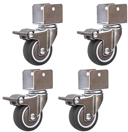 Lenkrollen für Kinderbetten,mit U-Förmige Halterung,2 Zoll 50 mm Möbelrollen aus Gummi mit Bremse,Stumm,Kugellager,Tragfähigkeit 75kg,4er-Set,mit Schrauben (25MM-U Type,4Bremse)