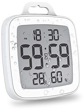 BALDR Digital Bathroom Clock with Timer - Waterproof Shower Clock with Time and Temperature - Digital Shower Timer for Kids and Adults