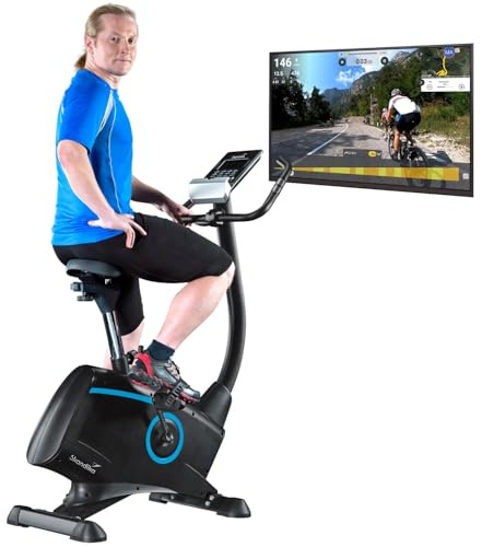 Skandika Vélo d'appartement Atlantis, 32 Niveaux de Résistance, 15 Programmes, Freinage Magnétique Silencieux, Écran LED, Kinomap, Masse d'inertie 10KG, Guidon et selle Réglables, Max 150KG