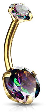 beyoutifulthings Bauch-nabelpiercing 2 Regenbogen-Effekt Zirkonia Rund 8mm Nabel-Piercing Chirurgenstahl Bananabell viele Farben Stab 1,6/10mm